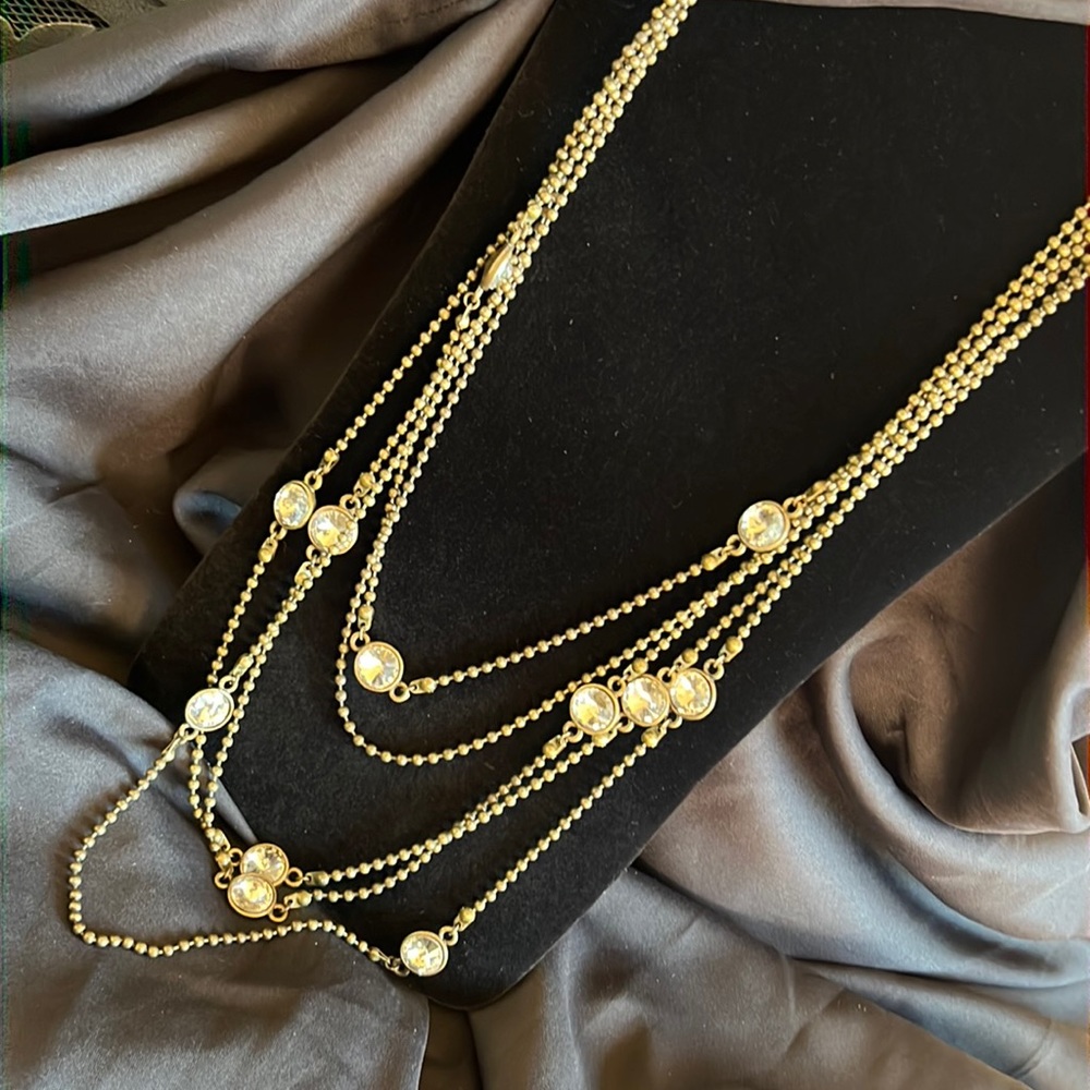 NEW Rustic Gold Rhinestone Necklace 32” long